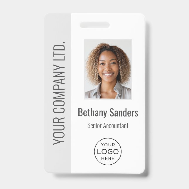 Custom Employee Photo, Logo, Name Light Gray ID Badge (Front)