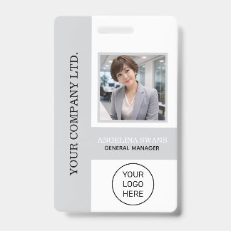 Custom Employee Photo, Logo, Name ,Light Grey  ID Badge