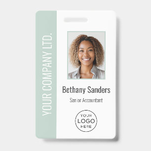 Custom Employee Photo, Logo, Name Pastel Green ID Badge