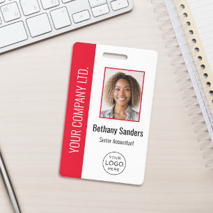 Custom Employee Photo, Logo, Name Red ID Badge