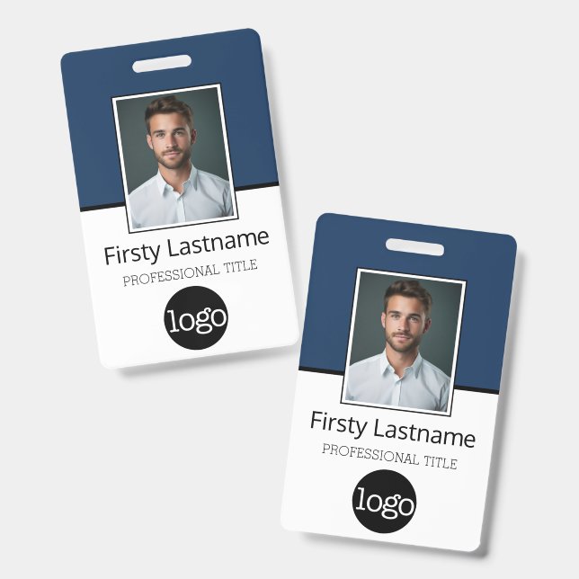Custom Employee Photo Logo Name - Same Both Sides ID Badge (Front & Back)