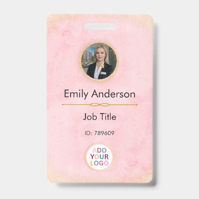 Custom Employee Photo Name Badge with Logo QR ID Badge (Front)