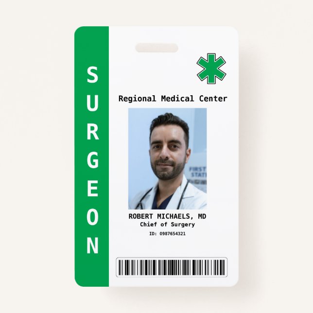 Custom Employee Photo, Name, Bar Code, Logo ID Badge (Front)