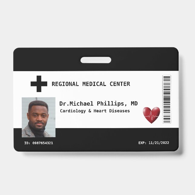 Custom Employee Photo, Name, Bar Code, Logo ID Badge (Front)