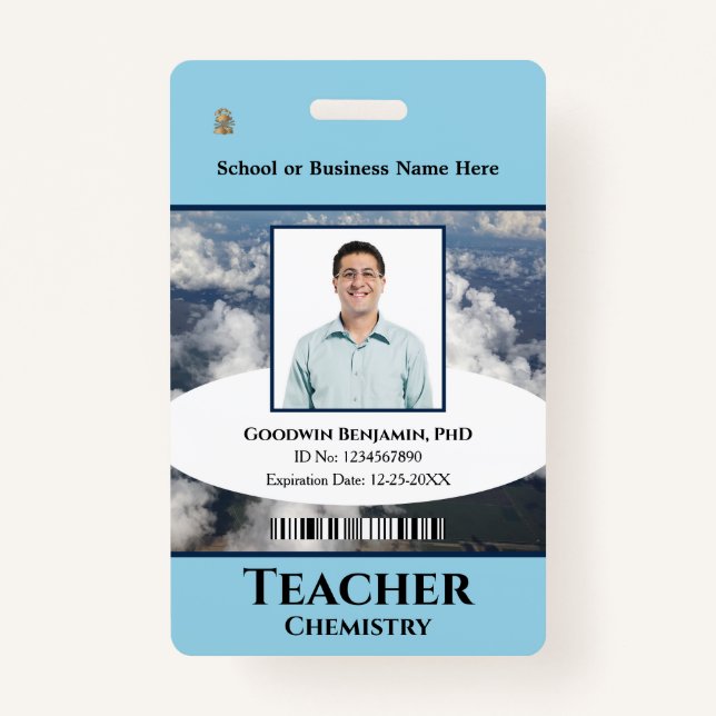 Custom Employee Photo Name Logo Teacher Custom ID Badge (Front)