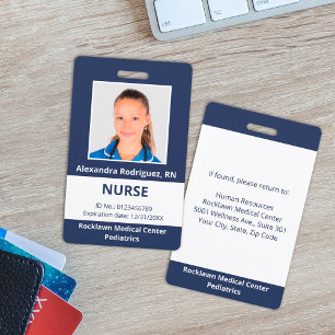 Custom Employee Photo Navy Blue White Medical ID ID Badge
