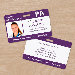 Custom Employee Photo Purple Hospital ID ID Badge