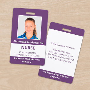 Custom Employee Photo Purple White Medical ID ID Badge