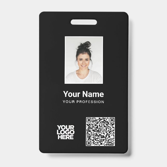 Custom Employee Photo, Qr and Bar Code, Logo, Name ID Badge (Front)