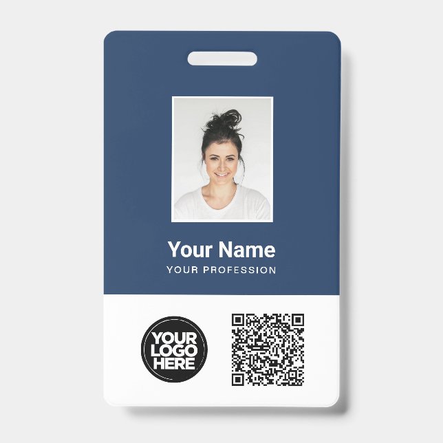 Custom Employee Photo, Qr and Bar Code, Logo, Name ID Badge (Front)
