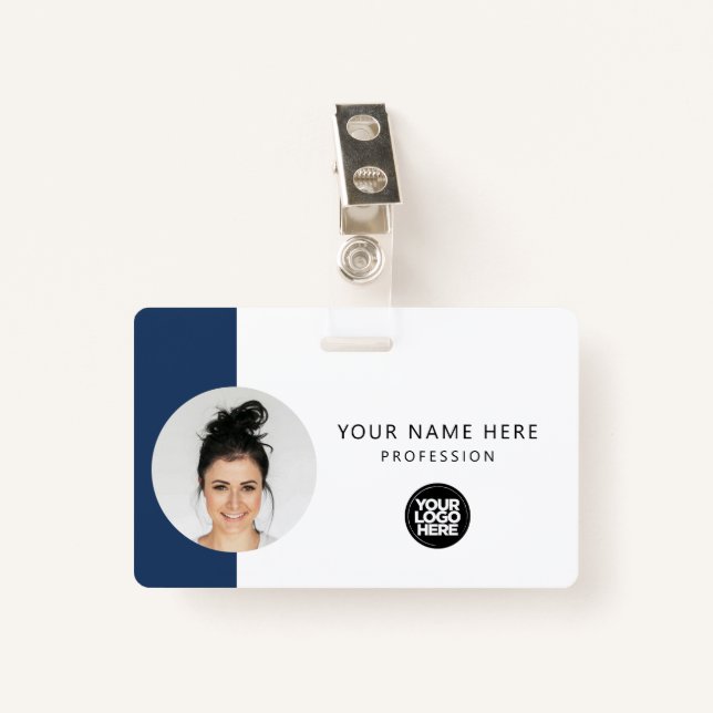 Custom Employee Photo, QR Code, Logo, Name ID Badge (Front with Clip)