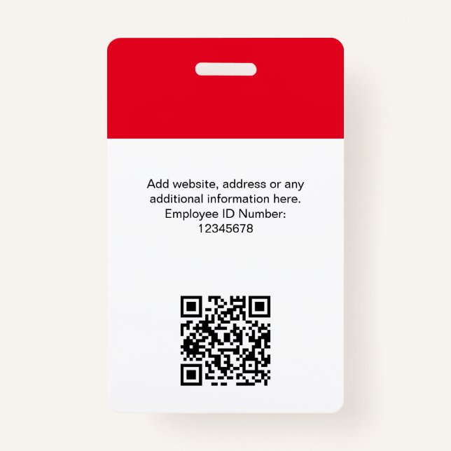 Custom Employee Photo, Qr Code, Logo, Name ID Badge (Back)