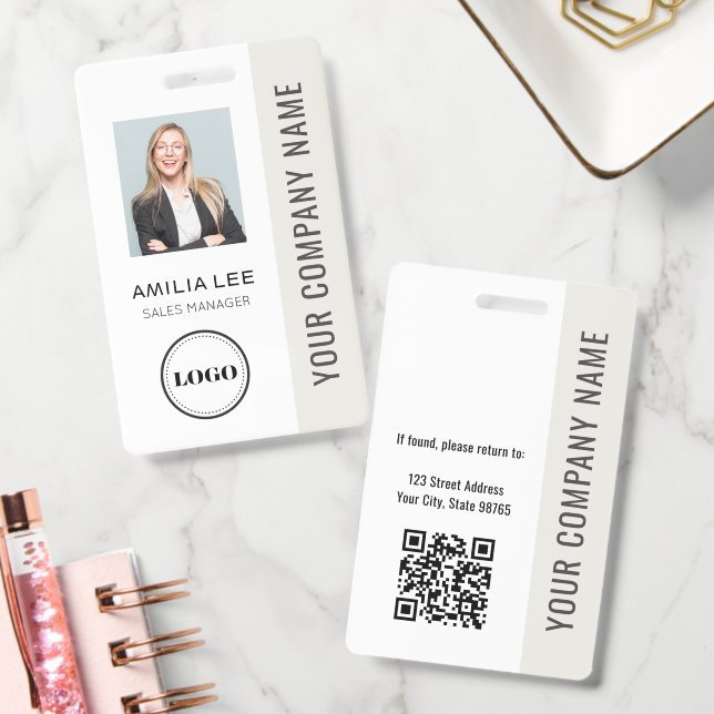 Custom Employee Photo, Qr Code, Logo, Name ID Badge (Office)