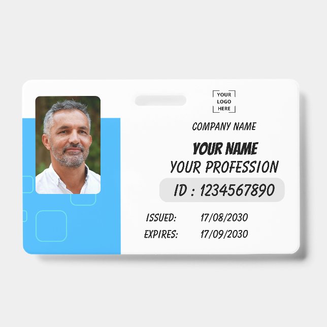 Custom Employee Photo, Signature, Logo, Name Badge ID Badge (Front)