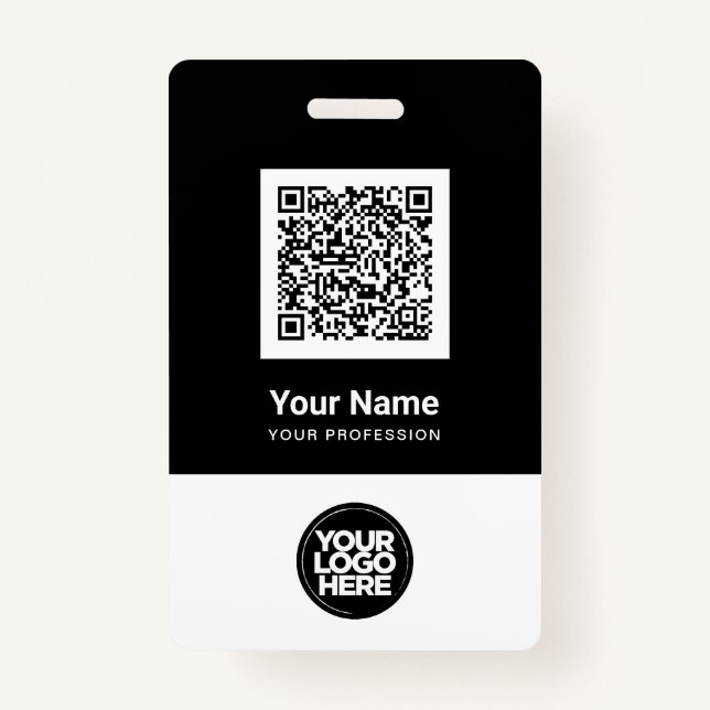 Custom Employee Qr Code Bar Code Logo Name ID Badge (Front)