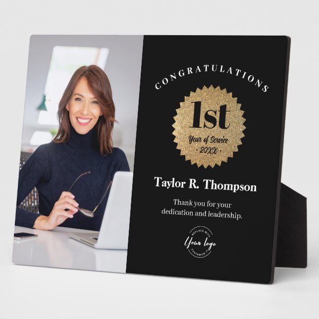 Custom Employee Recognition Photo 1 Year service  Plaque (Side)