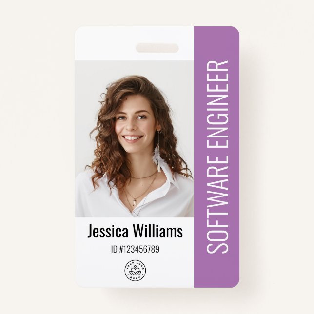 Custom Employee Staff Name Logo Bar Code Photo ID ID Badge (Front)