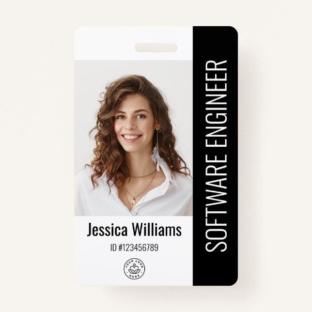 Custom Employee Staff Name Logo Bar Code Photo ID ID Badge (Front)