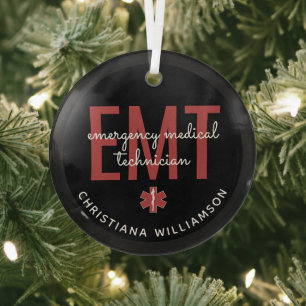 Custom EMT Emergency Medical Technician Glass Tree Decoration