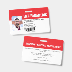 Custom EMT Paramedic Emergency Access Red ID Badge