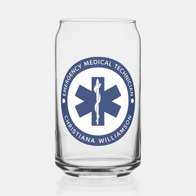 Custom EMT Symbol Emergency Medical Technician Can Glass (Front)