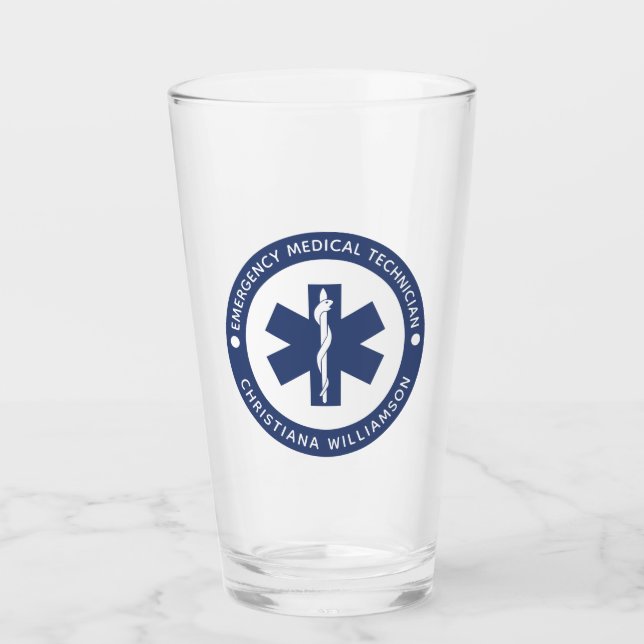 Custom EMT Symbol Emergency Medical Technician Glass (Front)