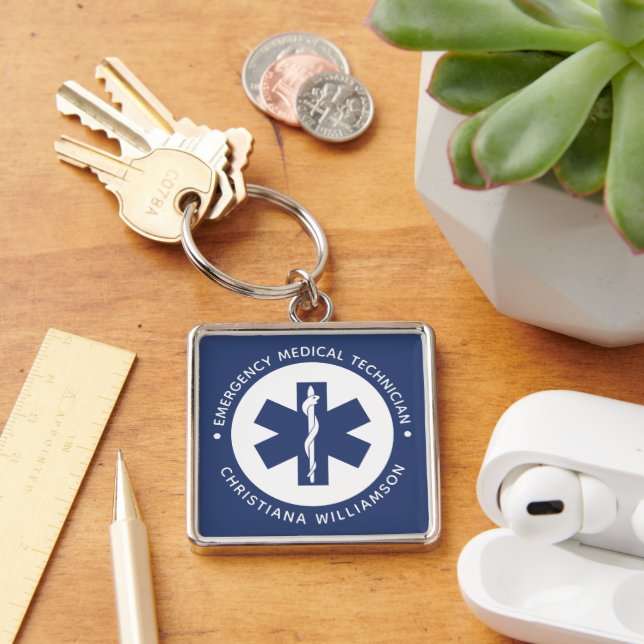 Custom EMT Symbol Emergency Medical Technician Key Ring (Desk)