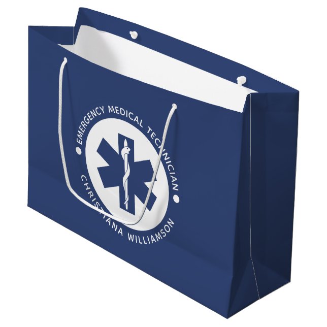 Custom EMT Symbol Emergency Medical Technician Large Gift Bag (Front Angled)