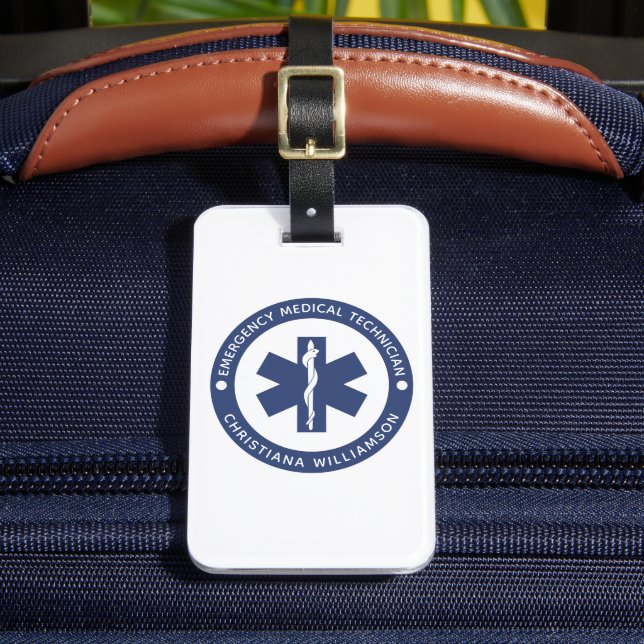 Custom EMT Symbol Emergency Medical Technician Luggage Tag (Front Insitu 2)