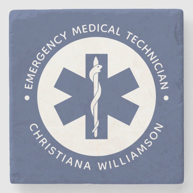 Custom EMT Symbol Emergency Medical Technician Stone Coaster (Front)