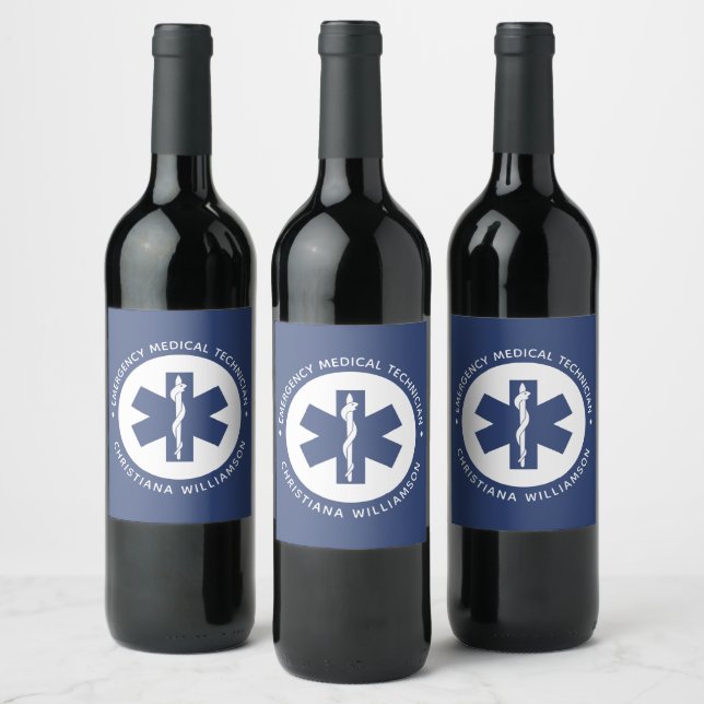Custom EMT Symbol Emergency Medical Technician Wine Label (Bottles)