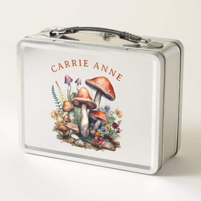 Custom Enchanted Forest Mushrooms  Metal Lunch Box (Back)