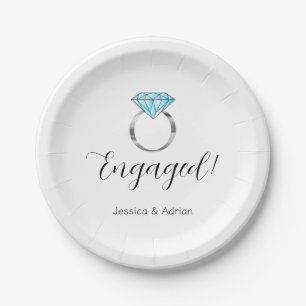 Custom Engaged Blue Diamond Ring Engagement Party Paper Plate