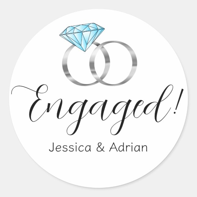 Custom Engaged Blue Diamond Wedding Rings Classic Round Sticker (Front)