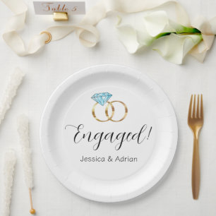 Custom Engaged Blue Gold Diamond Wedding Rings Paper Plate