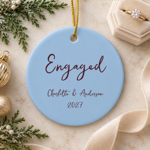 Custom Engaged Couple Handwritten Burgundy Blue Ceramic Tree Decoration