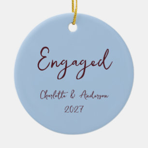 Custom Engaged Couple Handwritten Burgundy Blue Ceramic Tree Decoration