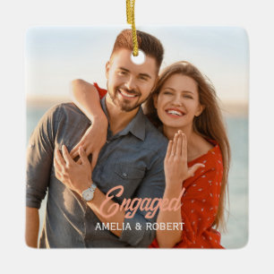 Custom Engaged Couple Photo Ceramic Ornament
