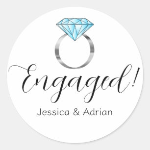 Custom Engaged Diamond Blue Silver Engagement Ring Classic Round Sticker