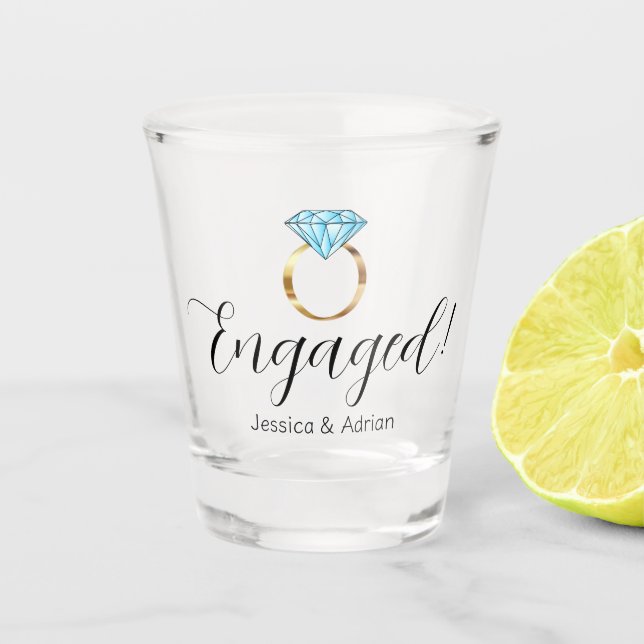 Custom Engaged Diamond Ring Engagement Party Shot Glass (Front)