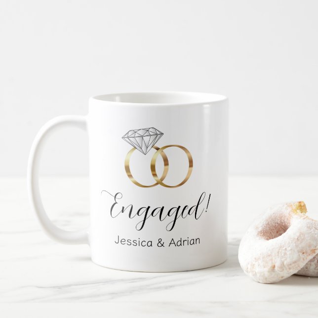 Custom Engaged Diamond Wedding Rings Engagement Coffee Mug (With Donut)