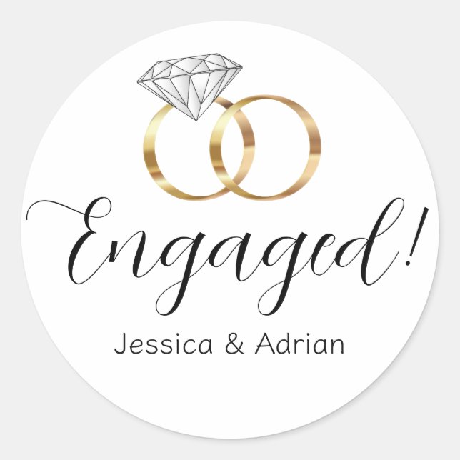 Custom Engaged White Diamond Wedding Rings Classic Round Sticker (Front)