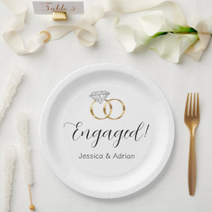 Custom Engaged White Diamond Wedding Rings Paper Plate