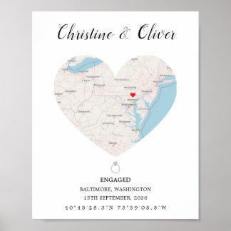 Custom Engagement Map Print Engagement Keepsake