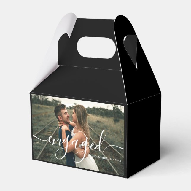 Custom Engagement Photo Black Favour Box (Front Side)
