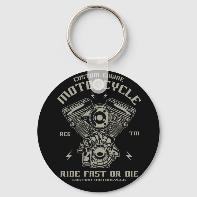 Custom Engine Motorcycle Ride Fast Or Die Key Ring (Front)