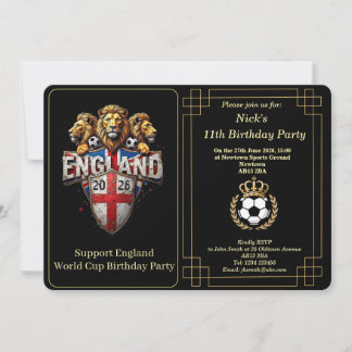 Custom England Soccer Team 3 Lions Birthday Invite