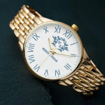 Custom Engraved Monogram Romantic Anniversary Gift Watch<br><div class="desc">Vintage Floral Monogram White Background Navy Letters Elevate your style with this Vintage Floral Monogram Watch, featuring elegant navy letters on a crisp white background. This timeless timepiece blends classic charm with modern sophistication, making it a perfect personalized gift for couples, weddings, anniversaries, and special occasions. Designed with delicate floral...</div>