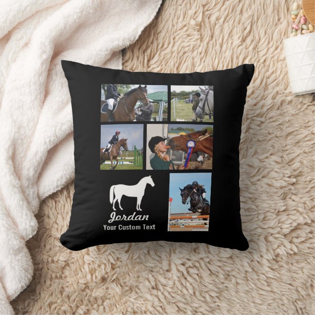 Custom Equestrian Horse Riding Photo Collage Name Cushion (Blanket)
