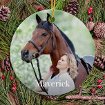 Custom Equine Photo Horse Lover Personalised Ceramic Tree Decoration<br><div class="desc">Celebrate your best friend with a personalised horse photo memorial or keepsake . Customise with your own pet photo, and name. Customise with favourite horse, dog or cat's photos, and name . Ornament is double sided, personalise name on the front, and year on the back. COPYRIGHT © 2020 Judy Burrows,...</div>